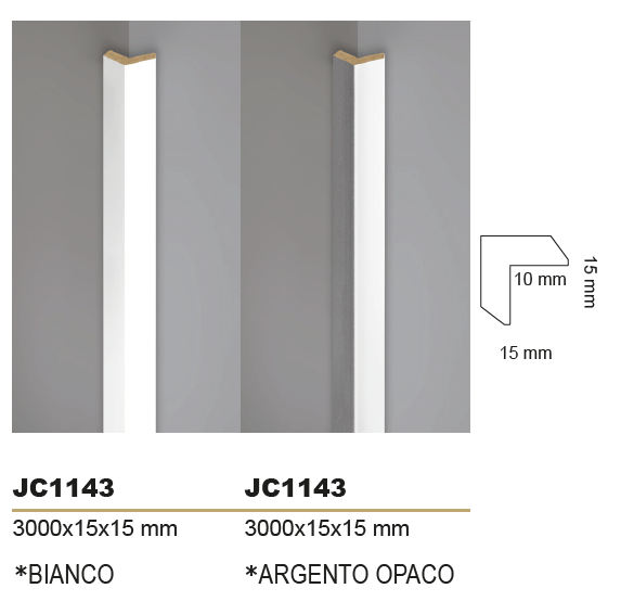 ANGLES - PROFILO ANGOLARE  JC1143 - COLORE BIANCO/ARGENTO OPACO - 3000x15x15 mm - ARD