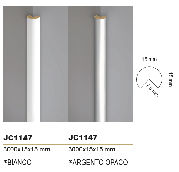 ANGLES - PROFILO ANGOLARE JC1147 - COLORE BIANCO/ARGENTO OPACO -  3000x15x15 mm  - ARD