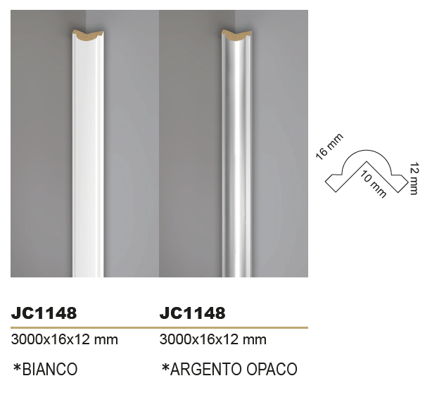 ANGLES - PROFILO ANGOLARE JC1148 - COLORE BIANCO/ARGENTO OPACO - 3000x16x12 mm - ARD