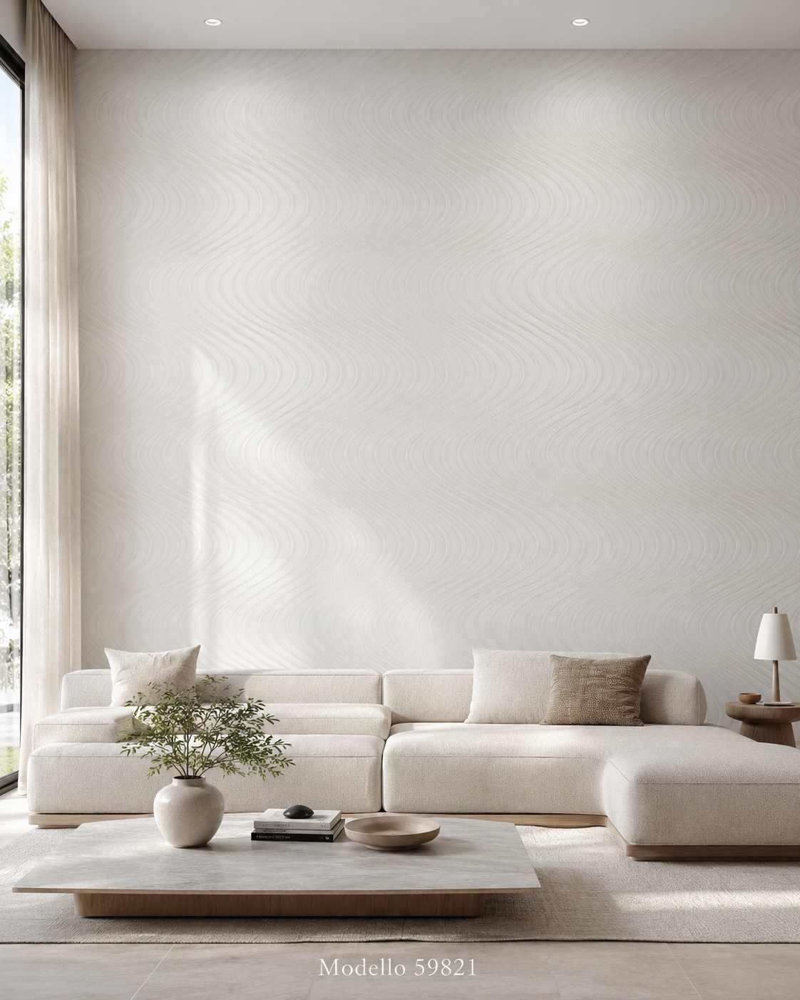 Carta da parati Marburg Wallcovering - 59821 bianco motivo a onde effetto 3D