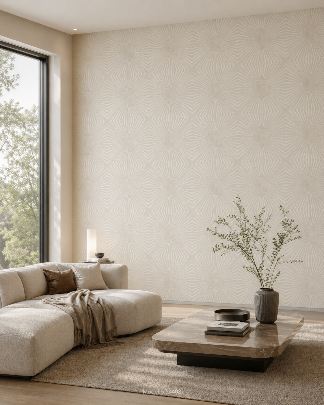 Carta da parati Marburg Wallcovering - 54408 panna geometrico raggiato effetto 3D