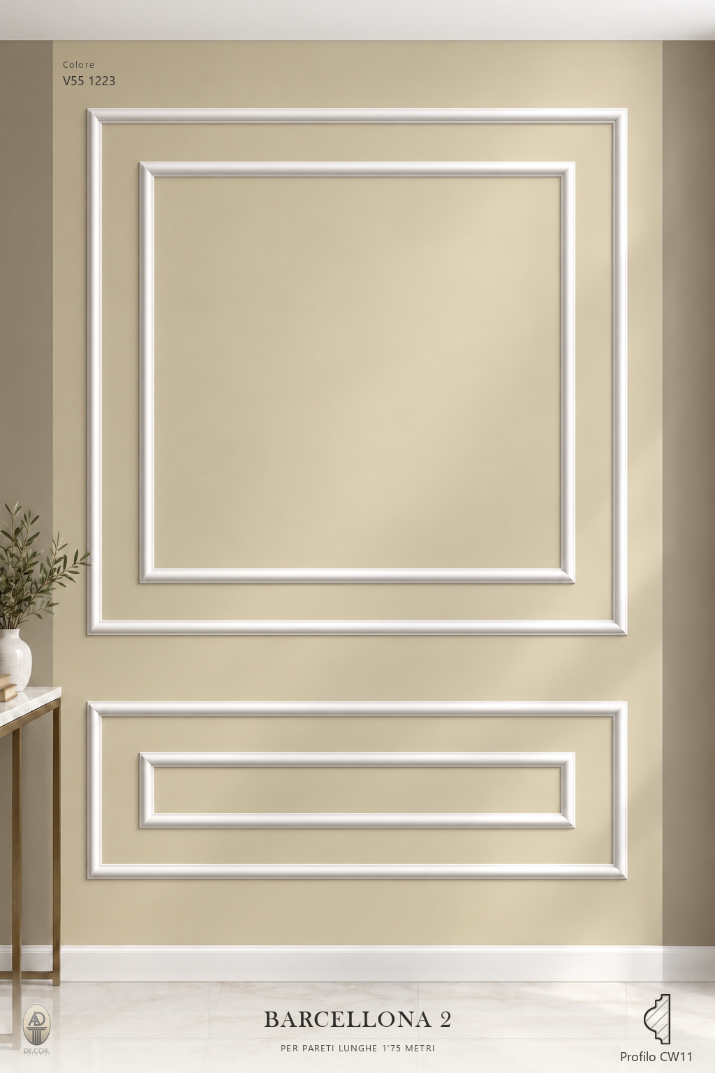 Boiserie Barcellona 2 con profilo CW11 – parete decorata