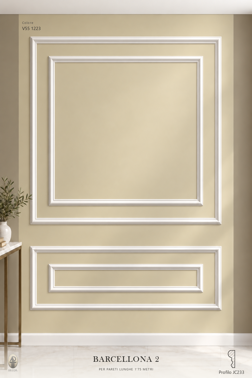 Boiserie Barcellona 2 con profilo JC233 – parete decorata