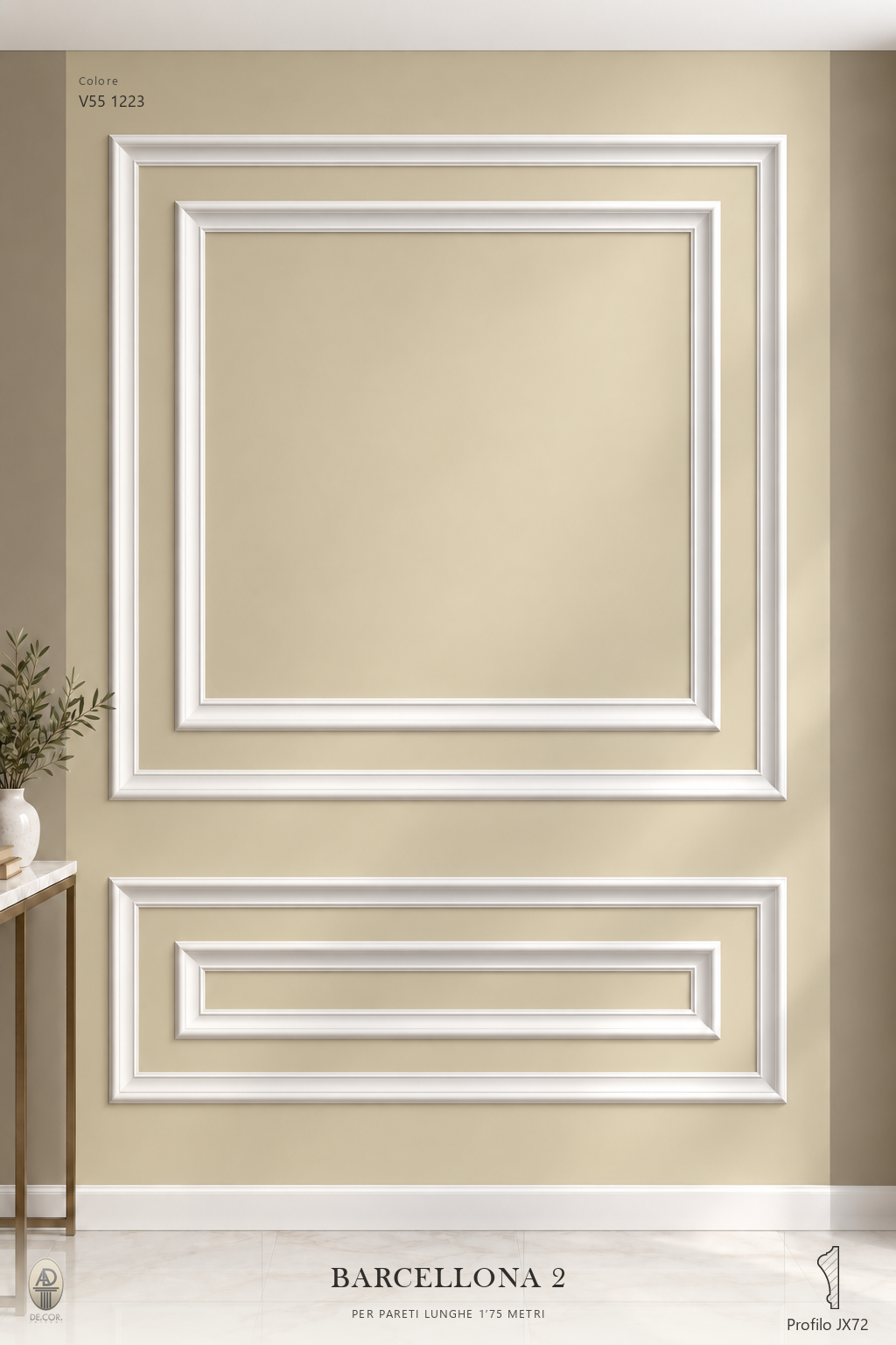 Boiserie Barcellona 2 con profilo JX72 – parete decorata