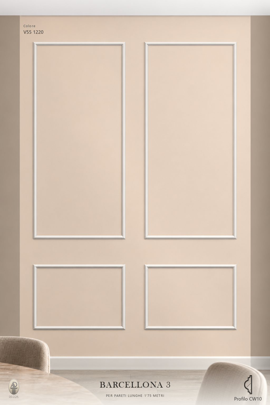 Boiserie Barcellona 3 con profilo CW10 – parete decorata