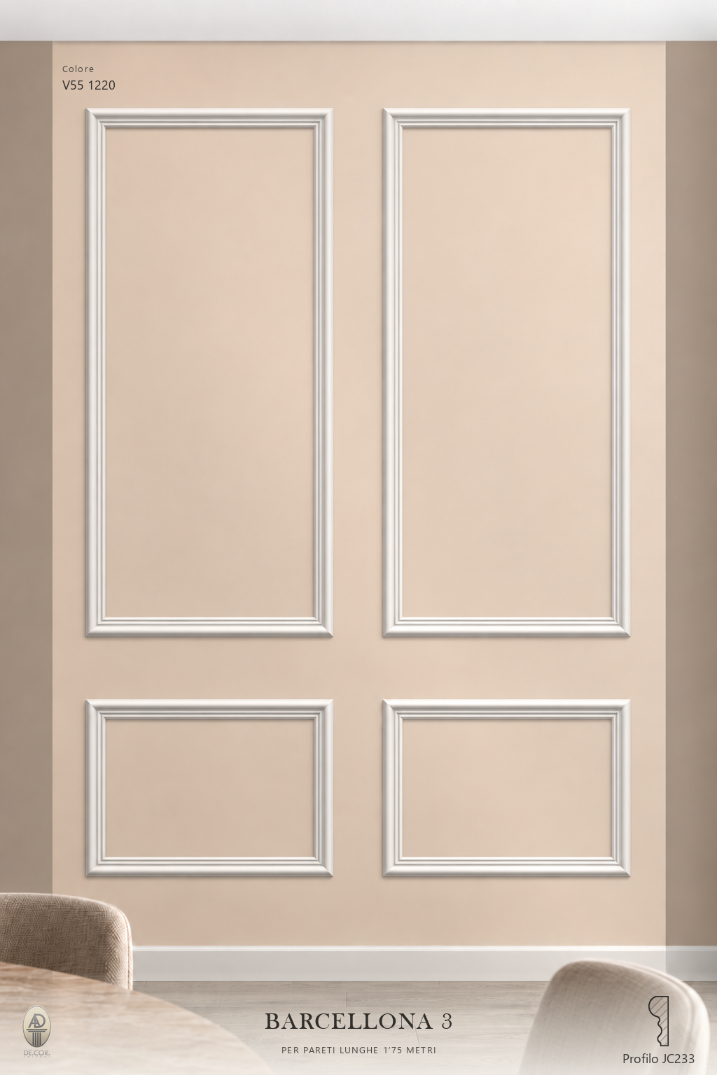 Boiserie Barcellona 3 con profilo JC233 – parete decorata