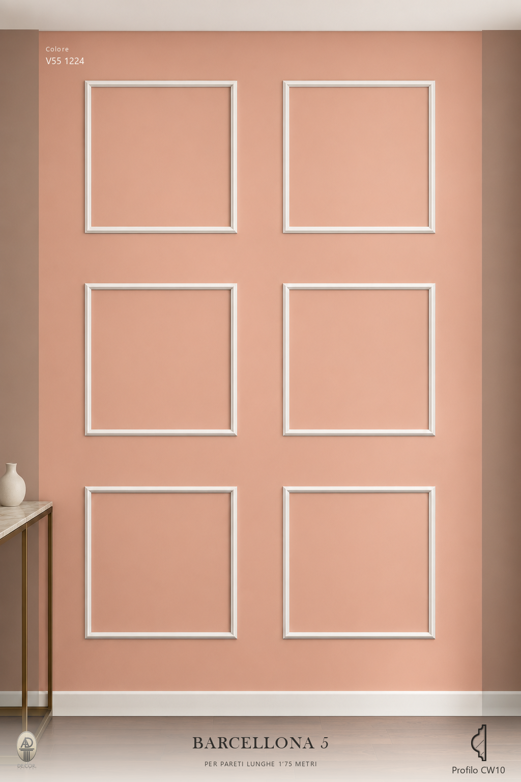 Boiserie Barcellona 5 con profilo CW10 – parete decorata