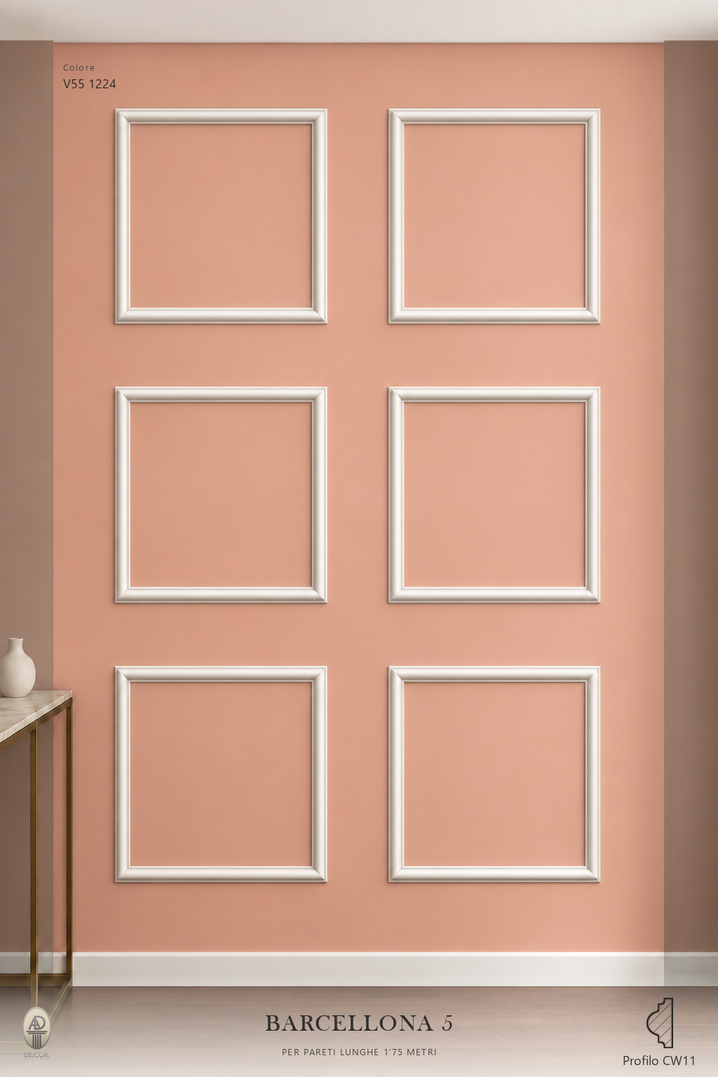 Boiserie Barcellona 5 con profilo CW11 – parete decorata