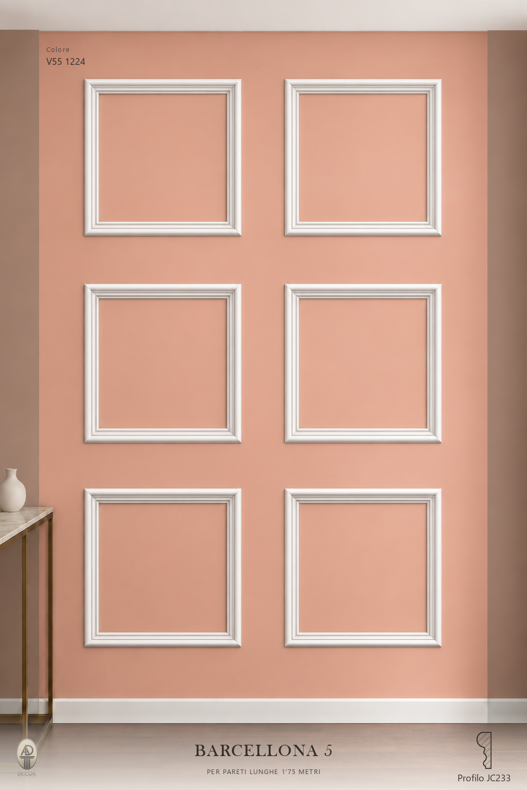 Boiserie Barcellona 5 con profilo JC233 – parete decorata