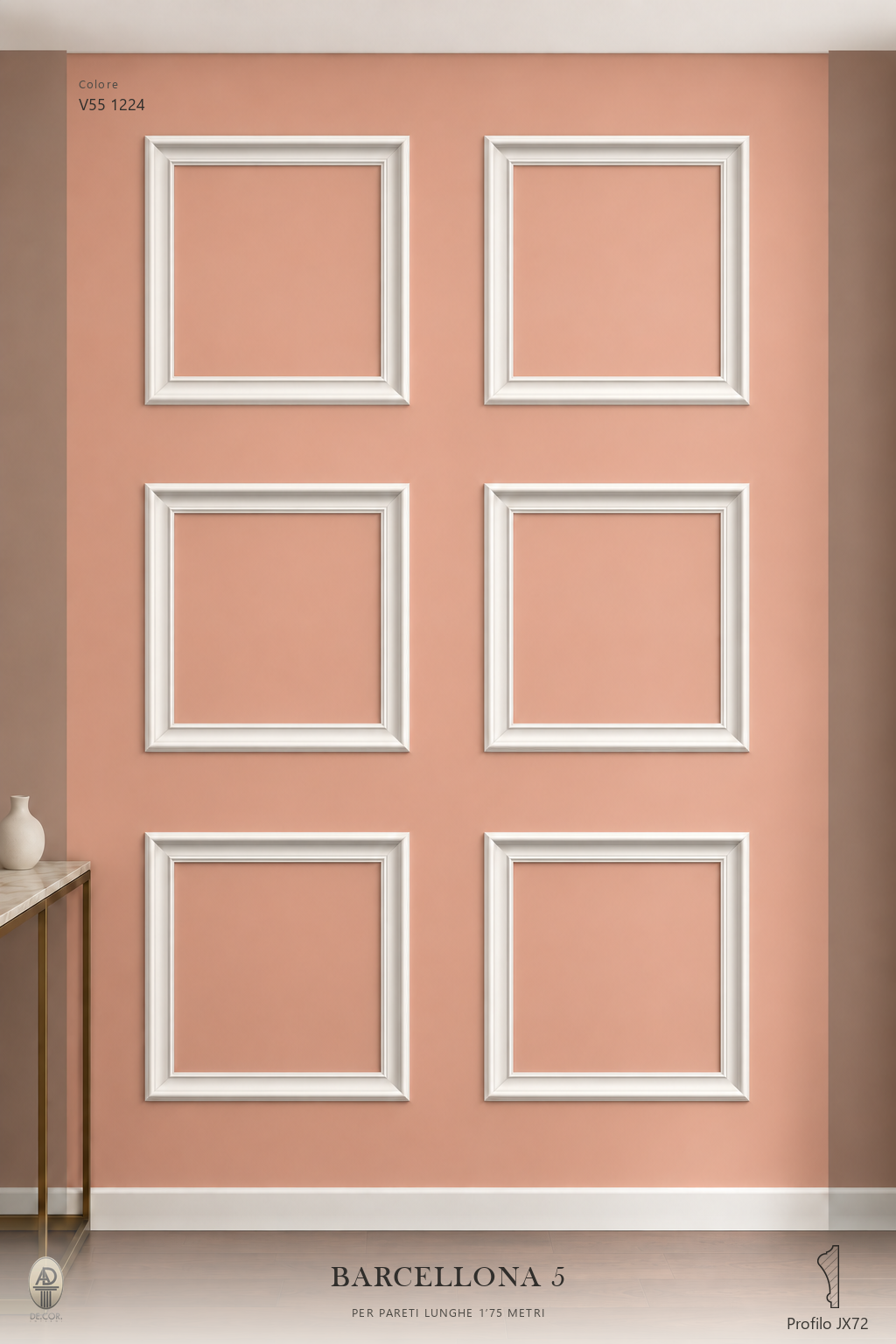 Boiserie Barcellona 5 con profilo JX72 – parete decorata