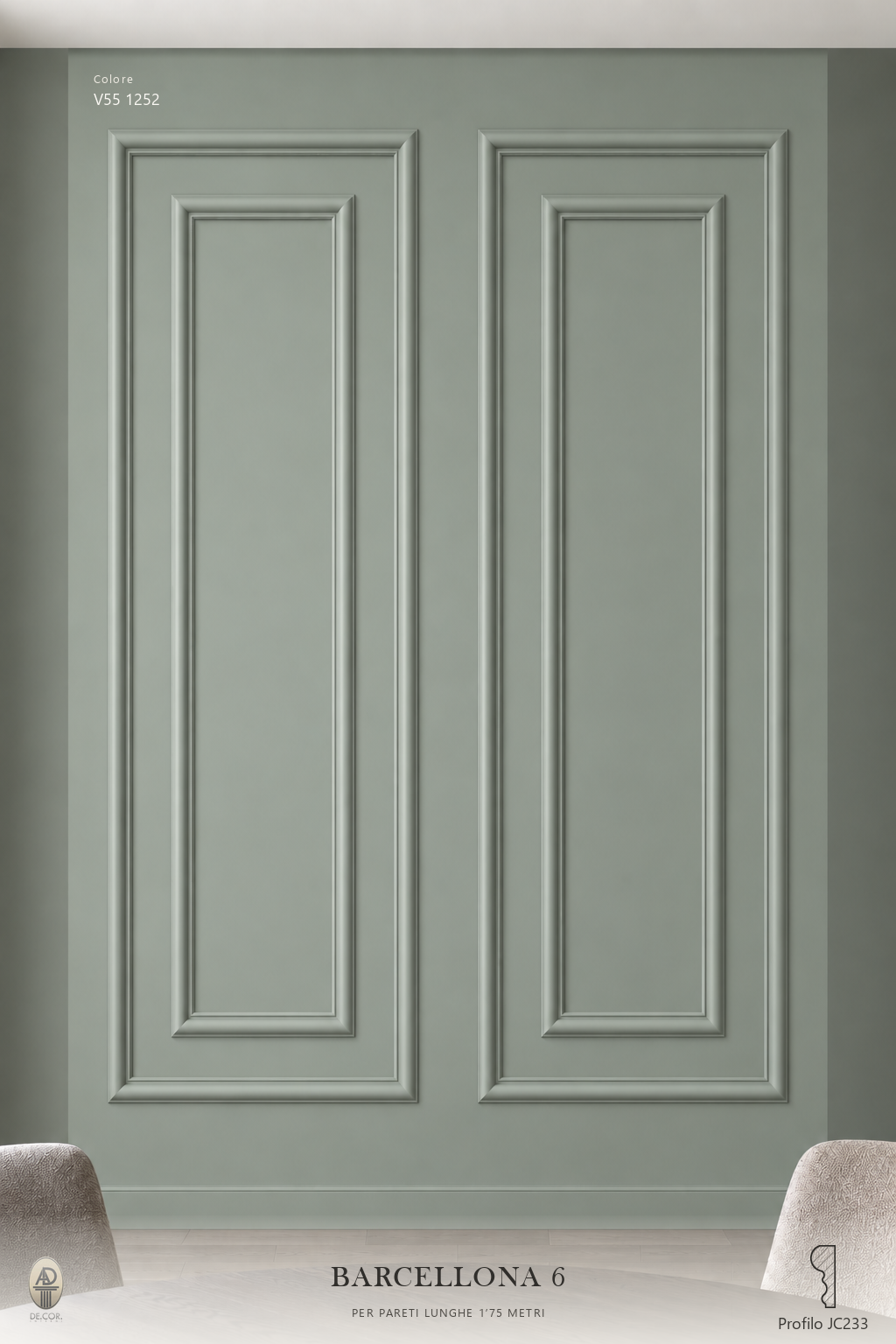 Boiserie Barcellona 6 con profilo JC233 – parete decorata