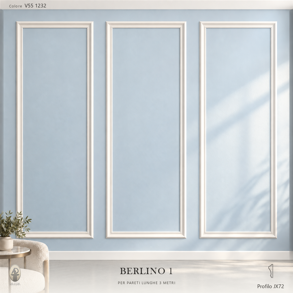 Boiserie Berlino 1 con profilo JX72 – parete decorata