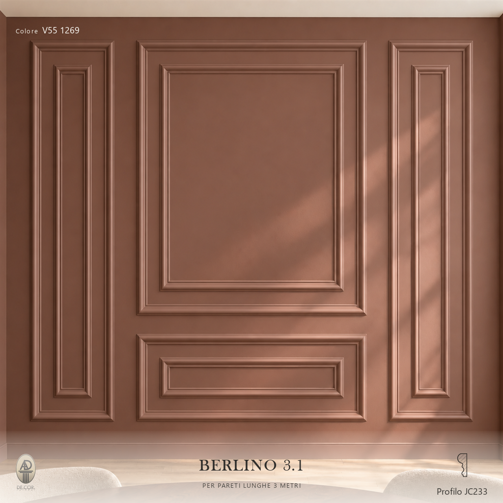 Boiserie Berlino 3B con profilo JC233 – parete decorata