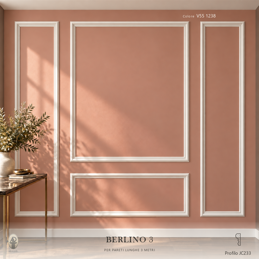 Boiserie Berlino 3 con profilo JC233 – parete decorata