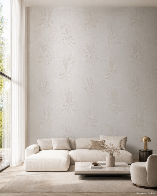 Carta da parati Marburg  Wallcovering - 54846 bianco perla floreale barocco effetto perlato