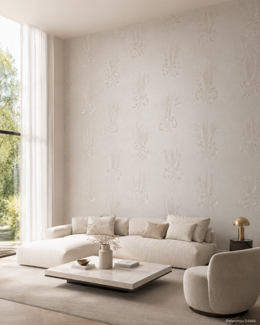Carta da parati Marburg  Wallcovering - 54846 bianco perla floreale barocco effetto perlato