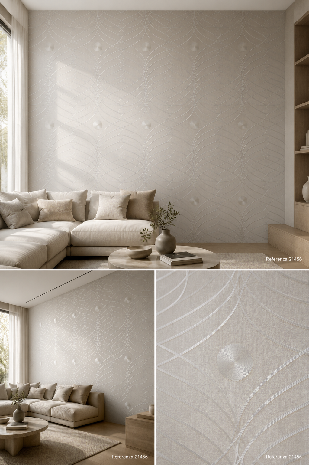 Carta da parati Marburg  Wallcovering - 20235 bianco perla motivo ondulato con perle in rilievo