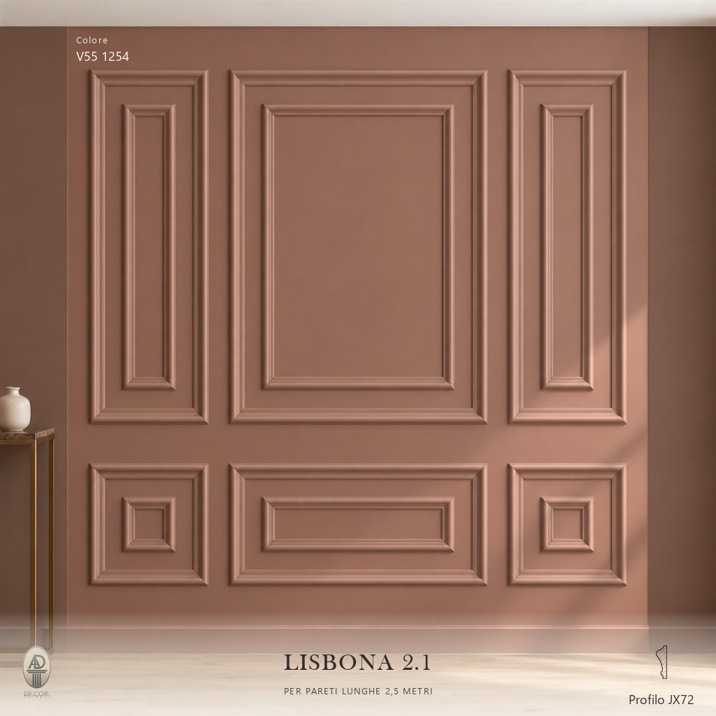 Boiserie Lisbona 2B con profilo JX72 – parete decorata