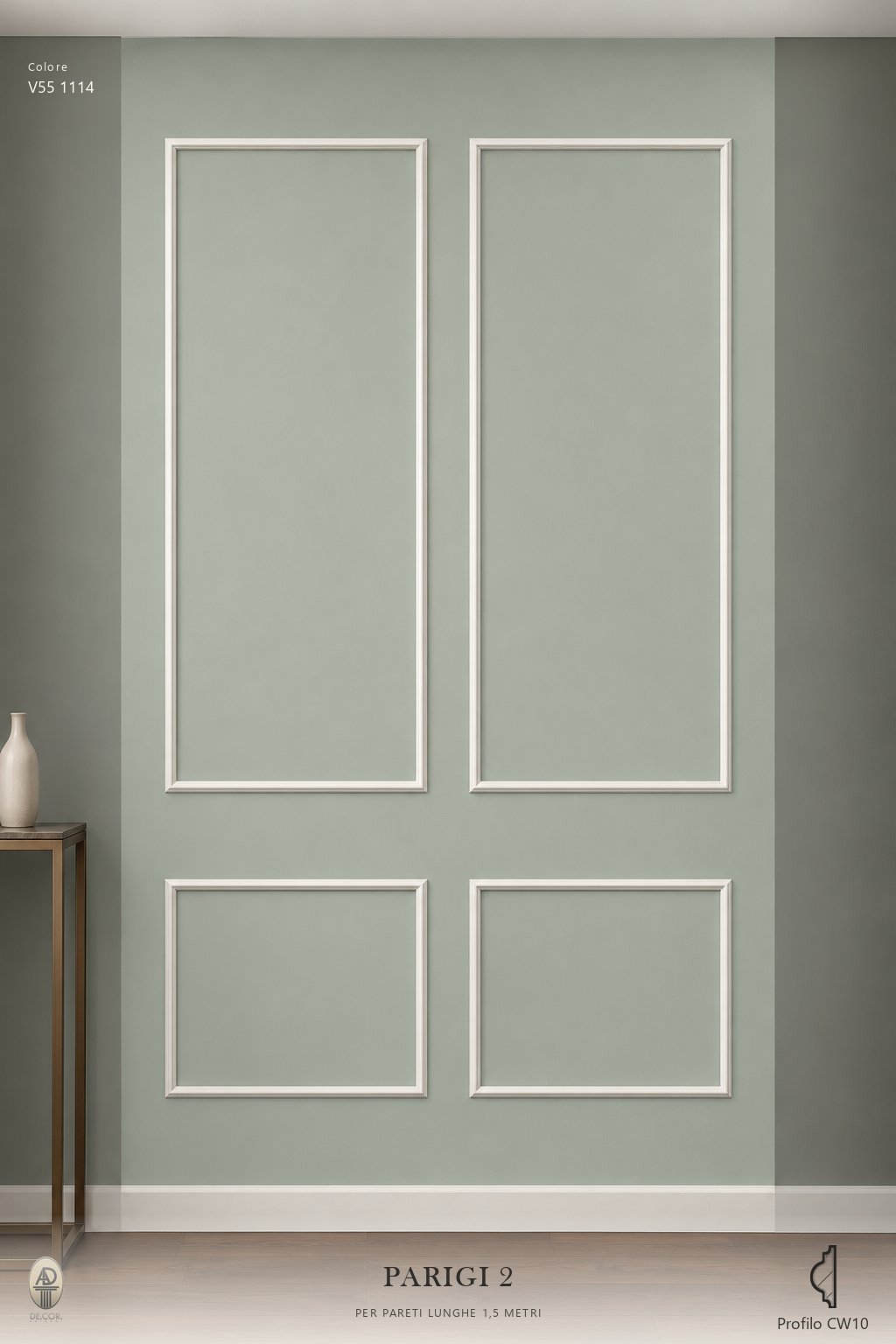 Boiserie Parigi 2 con profilo CW10 – parete decorata