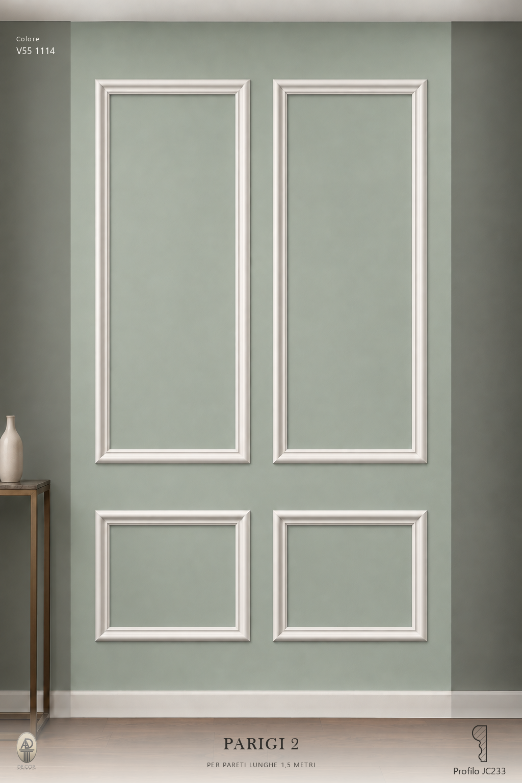 Boiserie Parigi 2 con profilo JC233 – parete decorata