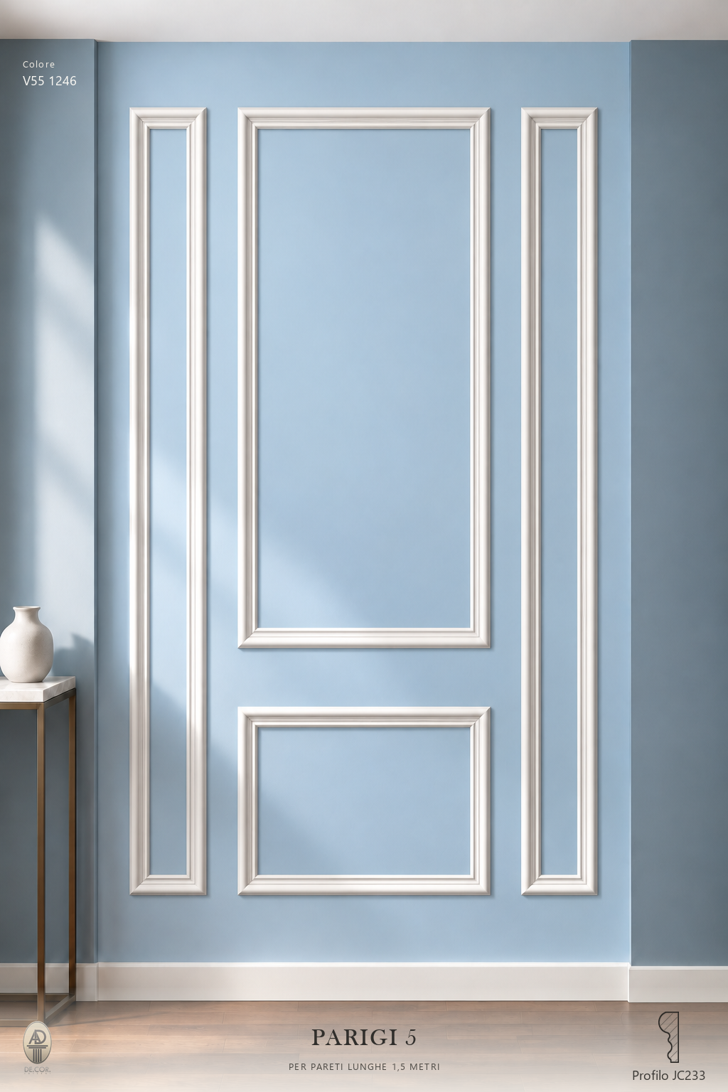 Boiserie Parigi 5 con profilo JC233 – parete decorata