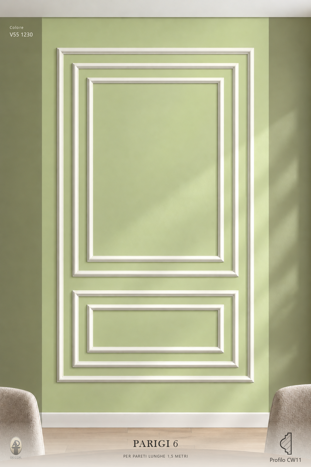 Boiserie Parigi 6 con profilo CW11 – parete decorata