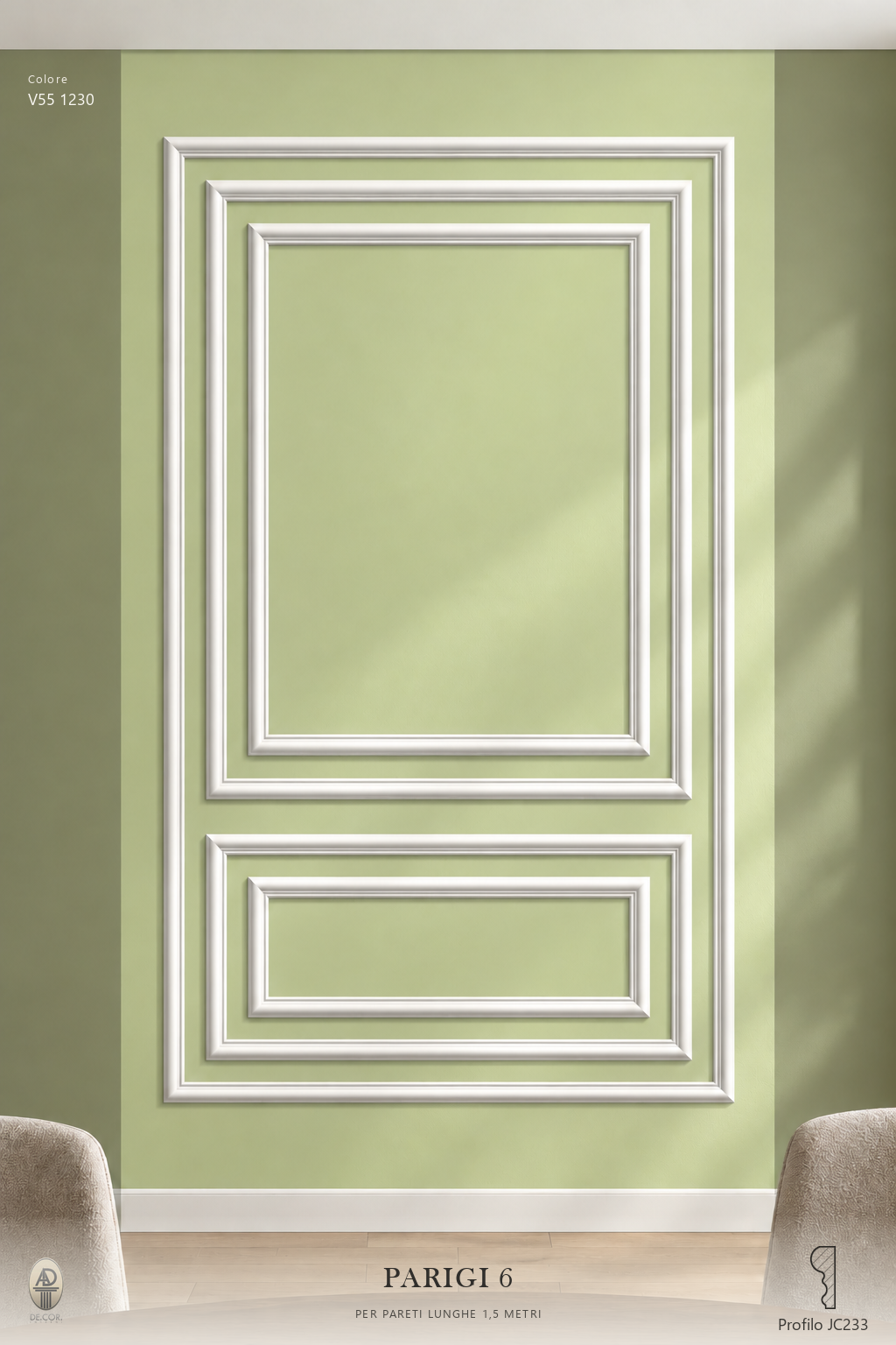Boiserie Parigi 6 con profilo JC233 – parete decorata