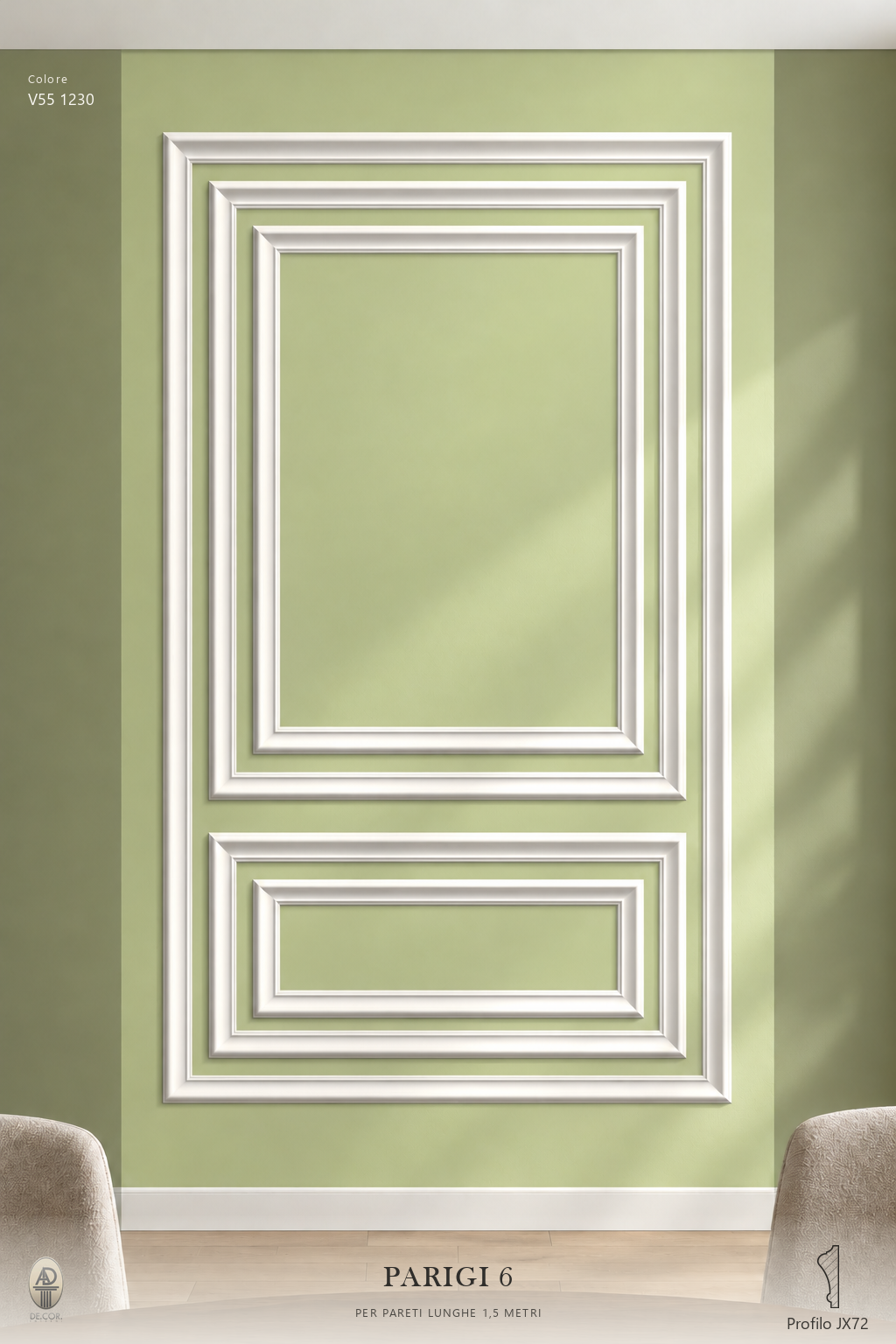 Boiserie Parigi 6 con profilo JX72 – parete decorata