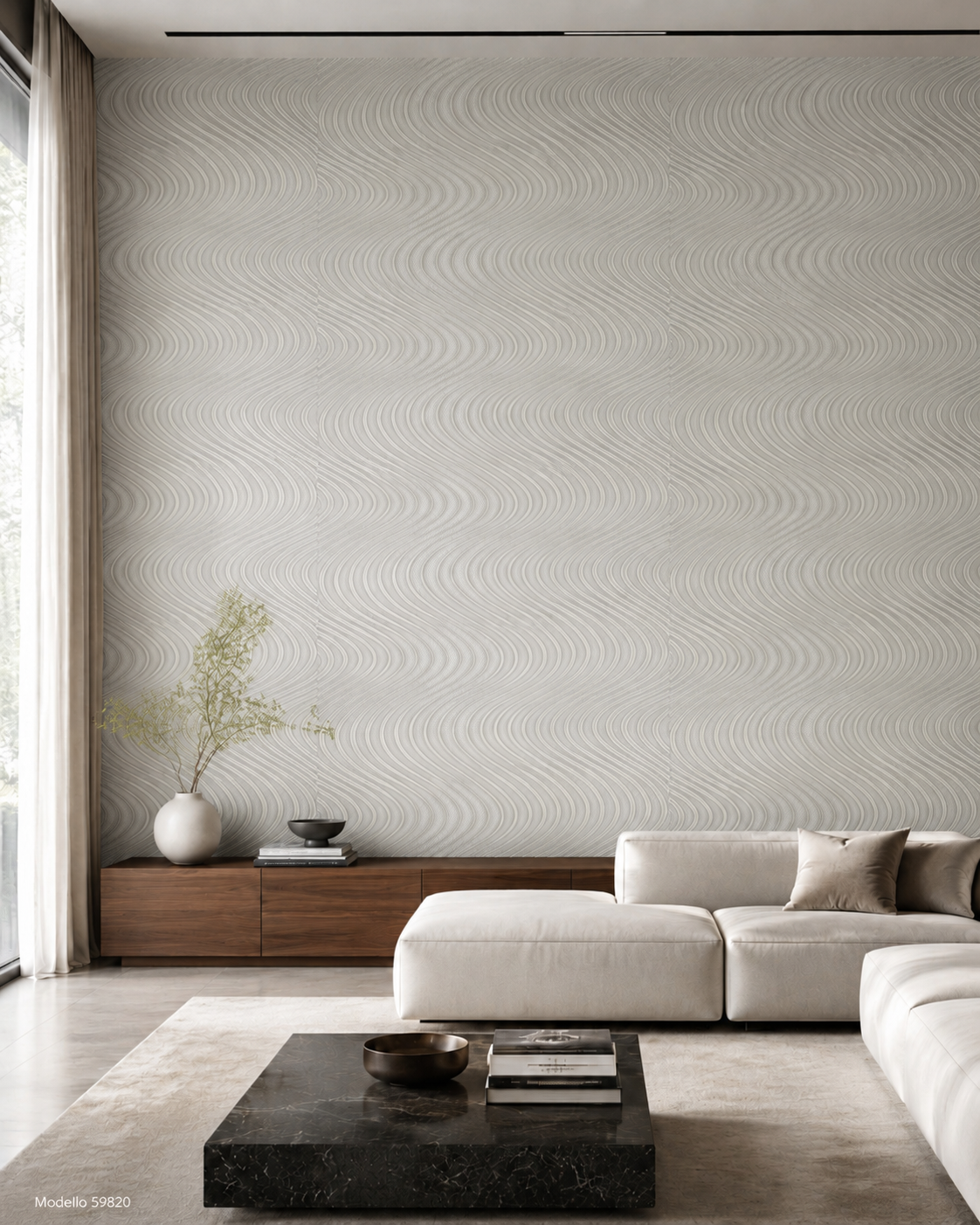 Carta da parati Marburg  Wallcovering - 59820 grigio perla motivo a onde effetto 3D