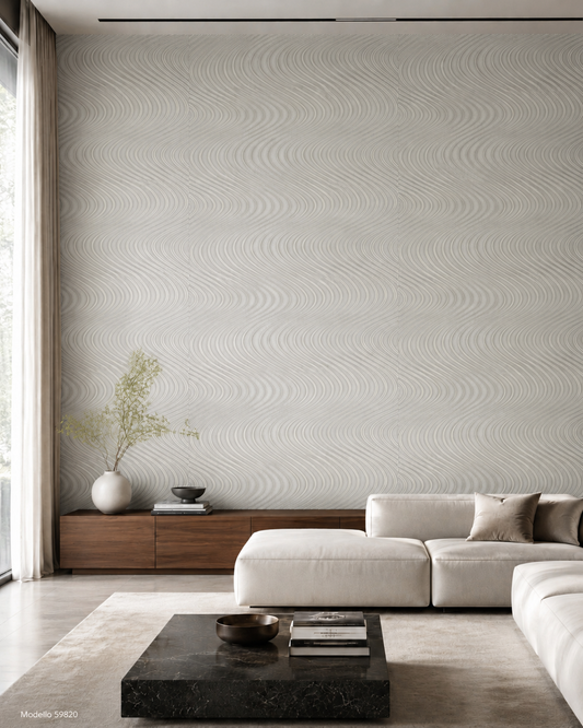Carta da parati Marburg  Wallcovering - 59820 grigio perla motivo a onde effetto 3D