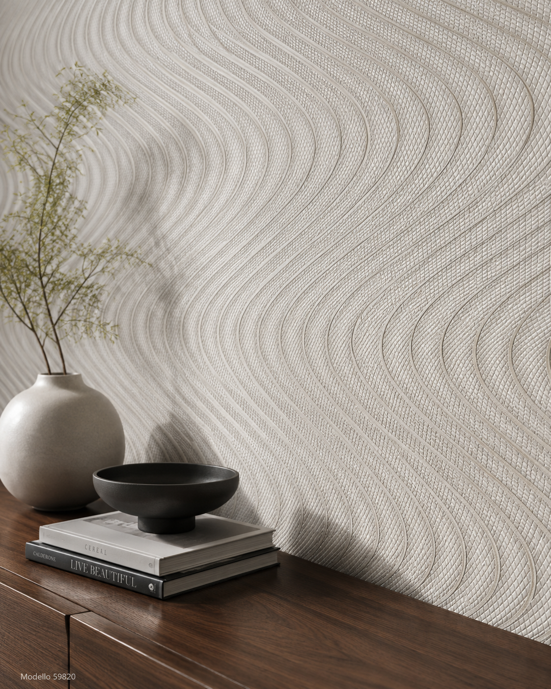 Carta da parati Marburg  Wallcovering - 59820 grigio perla motivo a onde effetto 3D