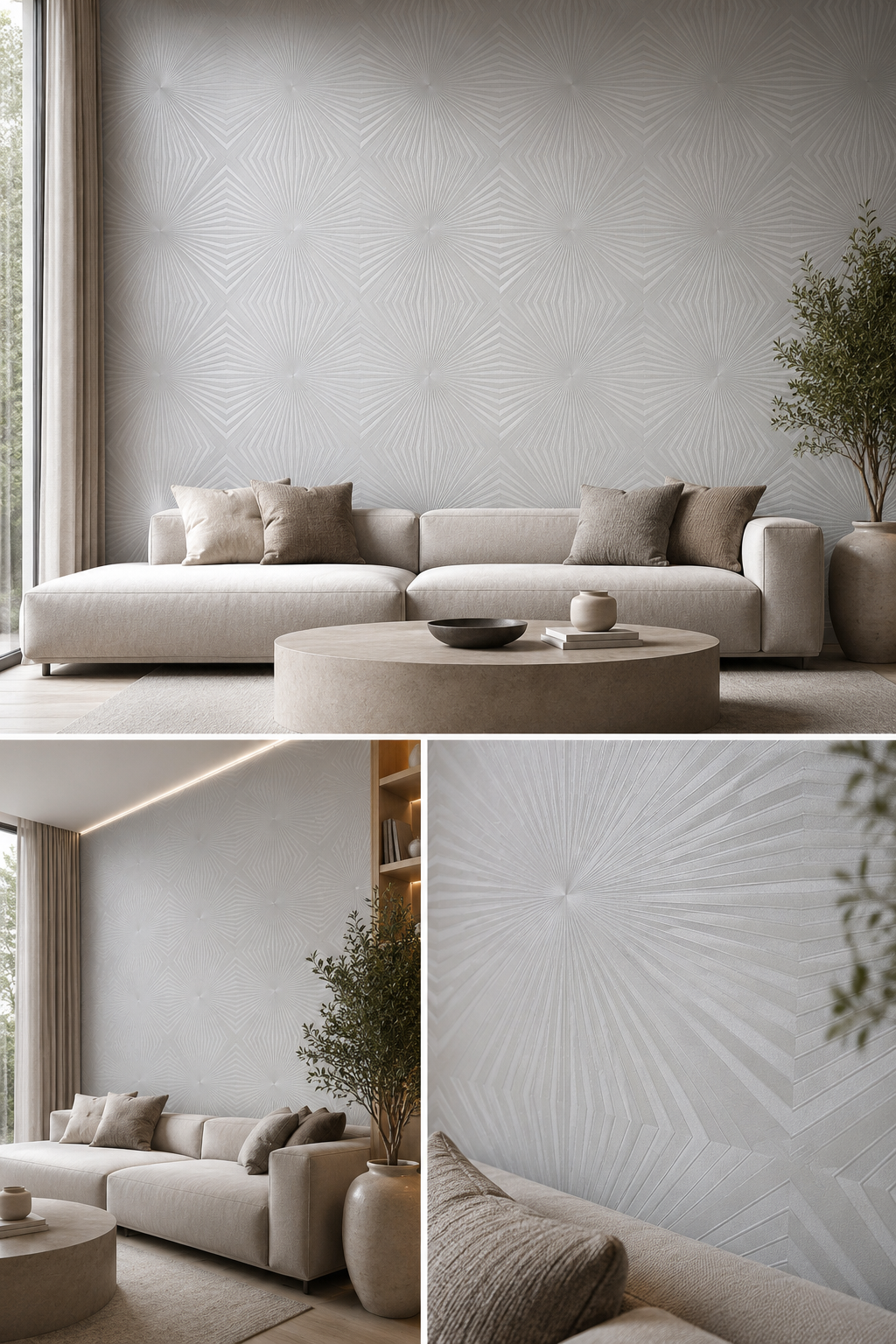 Carta da parati Marburg  Wallcovering - 54852 bianco geometrico a raggiera effetto 3D