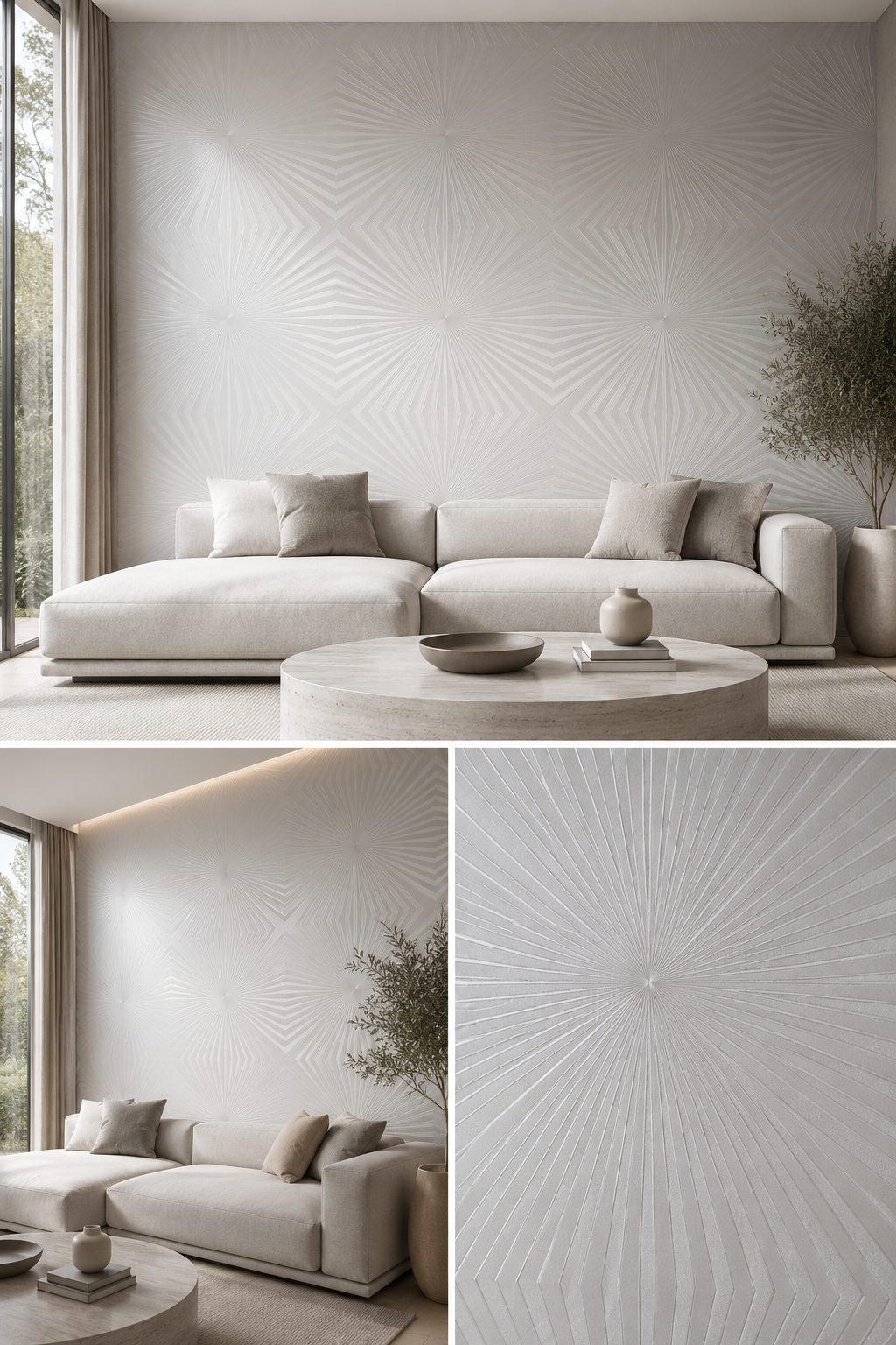 Carta da parati Marburg  Wallcovering - 54852 bianco geometrico a raggiera effetto 3D
