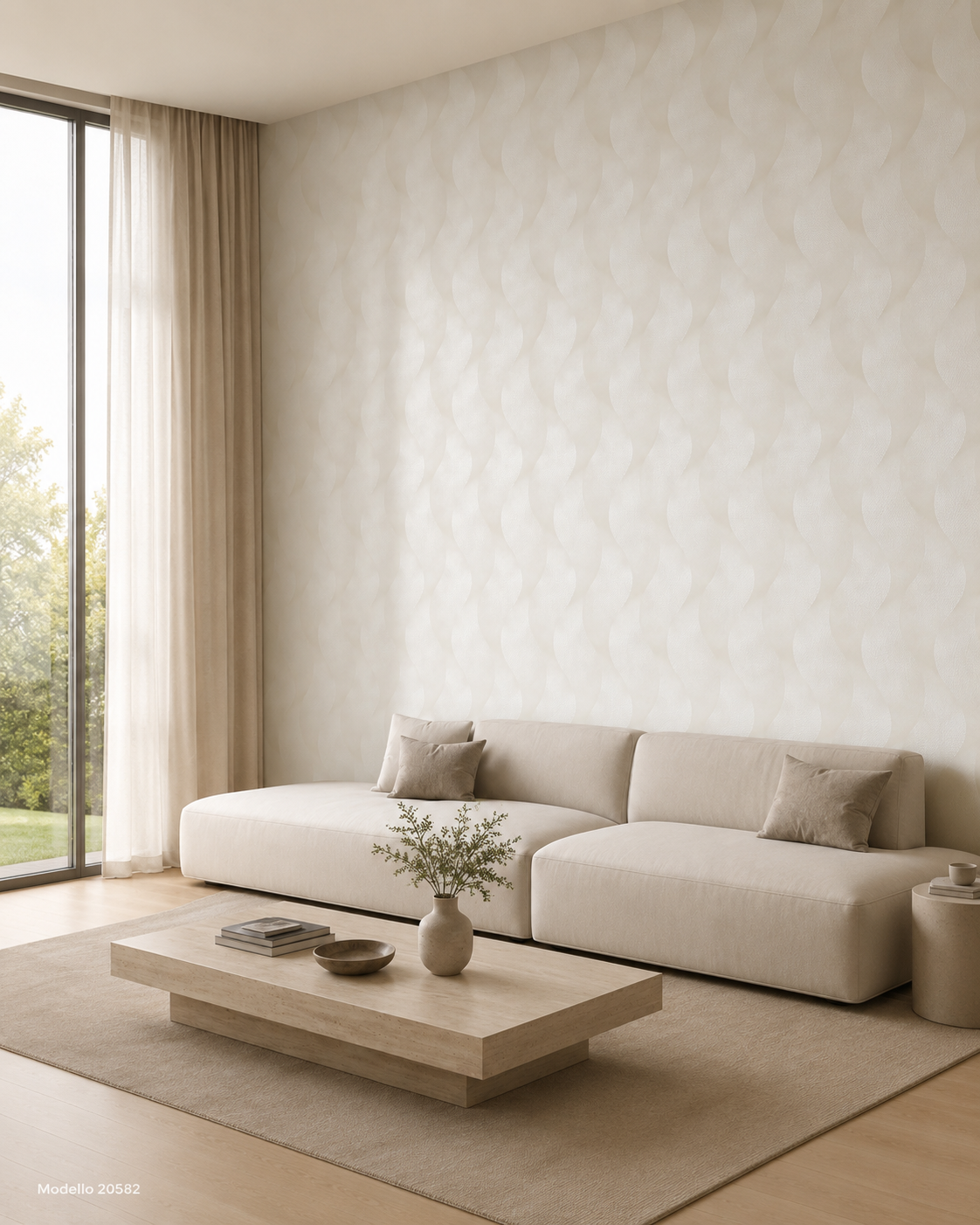 Carta da parati Marburg  Wallcovering - 59806 avorio motivo a onde effetto 3D