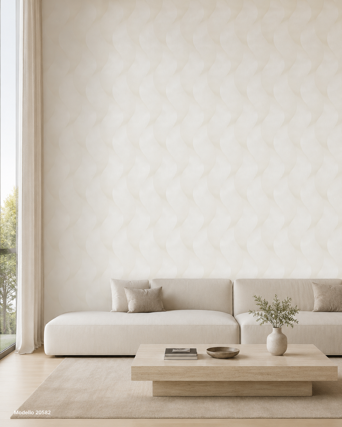 Carta da parati Marburg  Wallcovering - 59806 avorio motivo a onde effetto 3D