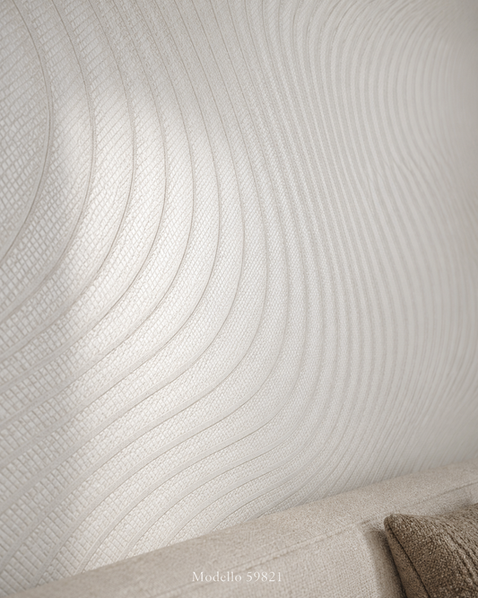 Carta da parati Marburg  Wallcovering - 59821 bianco motivo a onde effetto 3D