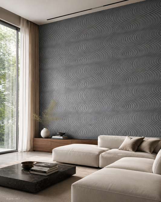 Carta da parati Marburg  Wallcovering - 59819 antracite motivo a onde effetto 3D