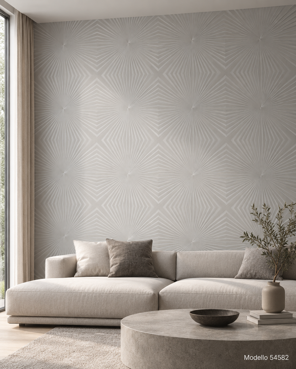 Carta da parati Marburg  Wallcovering - 54852 bianco geometrico a raggiera effetto 3D