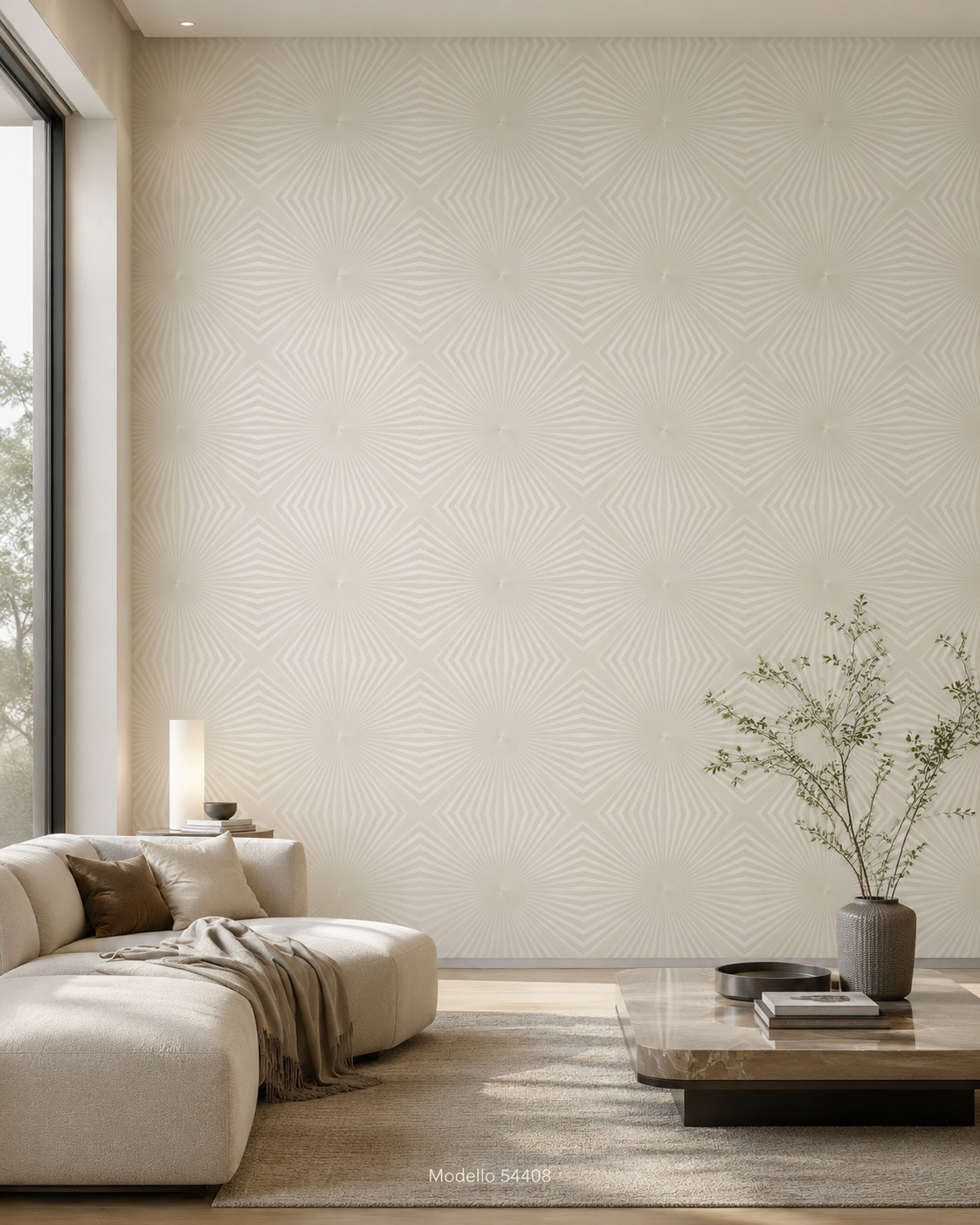 Carta da parati Marburg  Wallcovering - 54408 panna geometrico raggiato effetto 3D