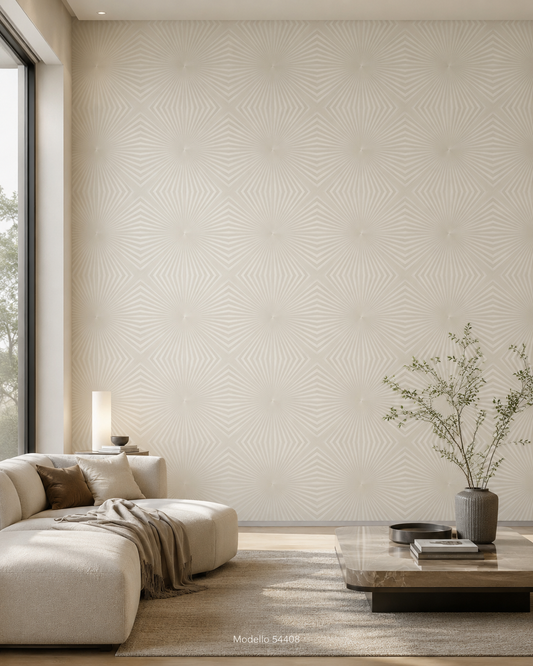 Carta da parati Marburg  Wallcovering - 54408 panna geometrico raggiato effetto 3D