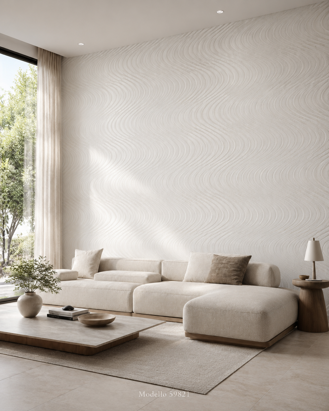 Carta da parati Marburg  Wallcovering - 59821 bianco motivo a onde effetto 3D