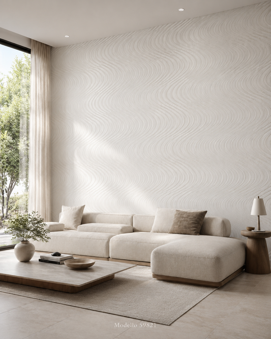 Carta da parati Marburg  Wallcovering - 59821 bianco motivo a onde effetto 3D